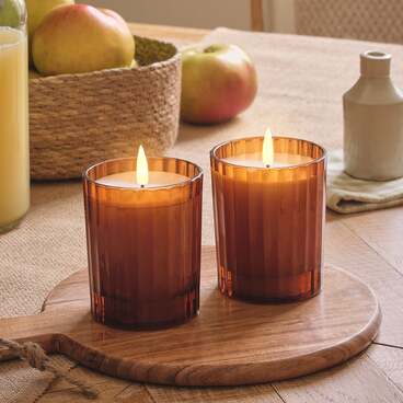 Lot de 2 Bougies LED TruGlow® en Verre Rainuré Orange Brûlé avec Télécommande
