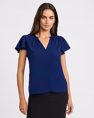 V-Neck Flutter Sleeve Top