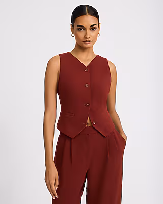 Signature Crepe High V-Neck Blazer Vest