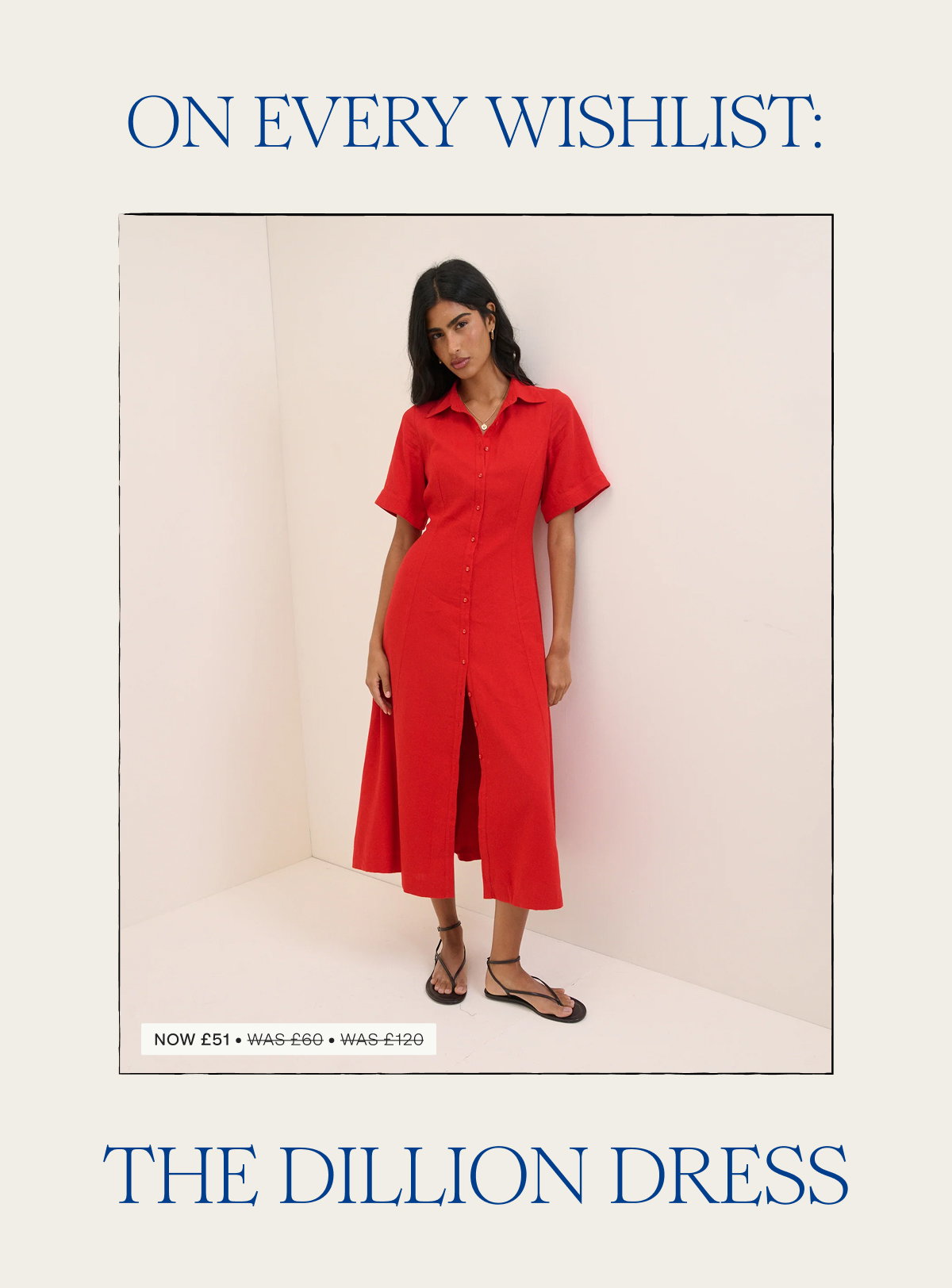 Red Linen-Blend Dillon Shirt Dress