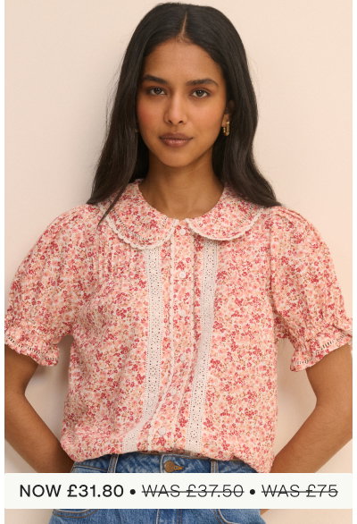 Pink Floral Broderie Anglaise Peter Pan Collar Blouse