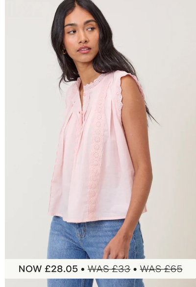 Light Pink Broderie Anglaise Trim Blouse