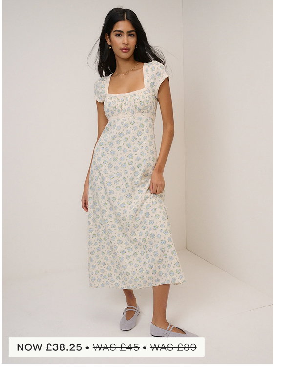 Blue Ditsy Floral Charlotte Midi Dress