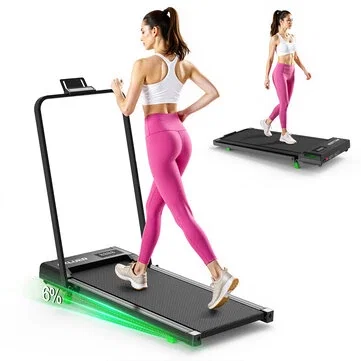 [EU Direct] AKLUER H03 2 in 1 Folding Treadmill with Handrail, Brushless Under Desk Walking Pad, 1-6km/h Quiet Flat Running Machine with 6% Incline, 150kg Heavy Duty