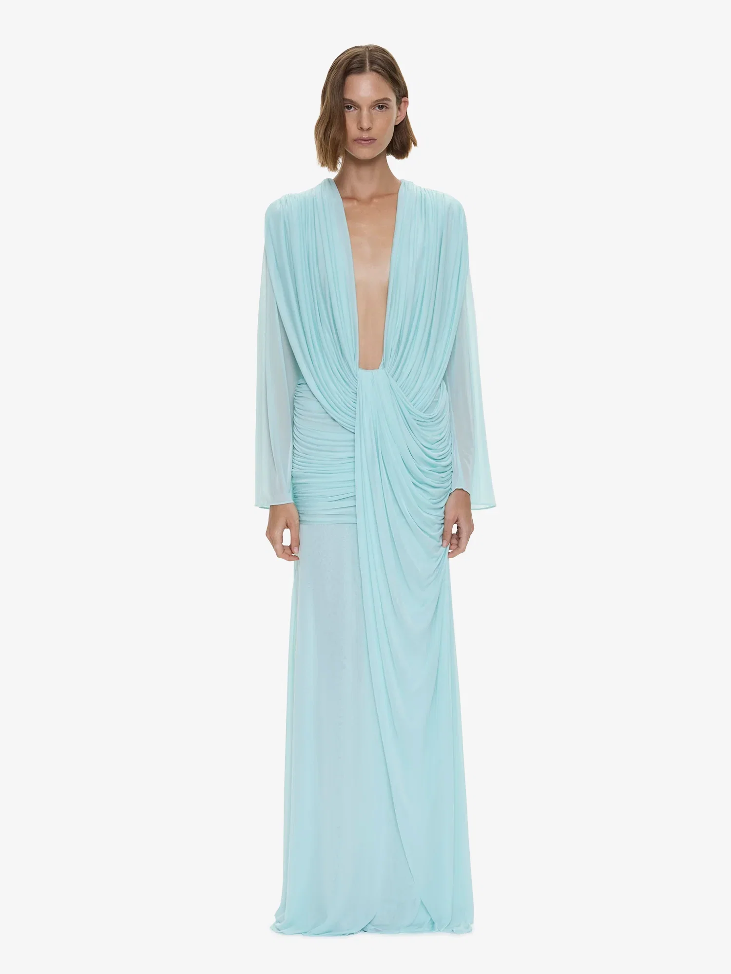 Image of Ripple Drape Long Sleeve Gown