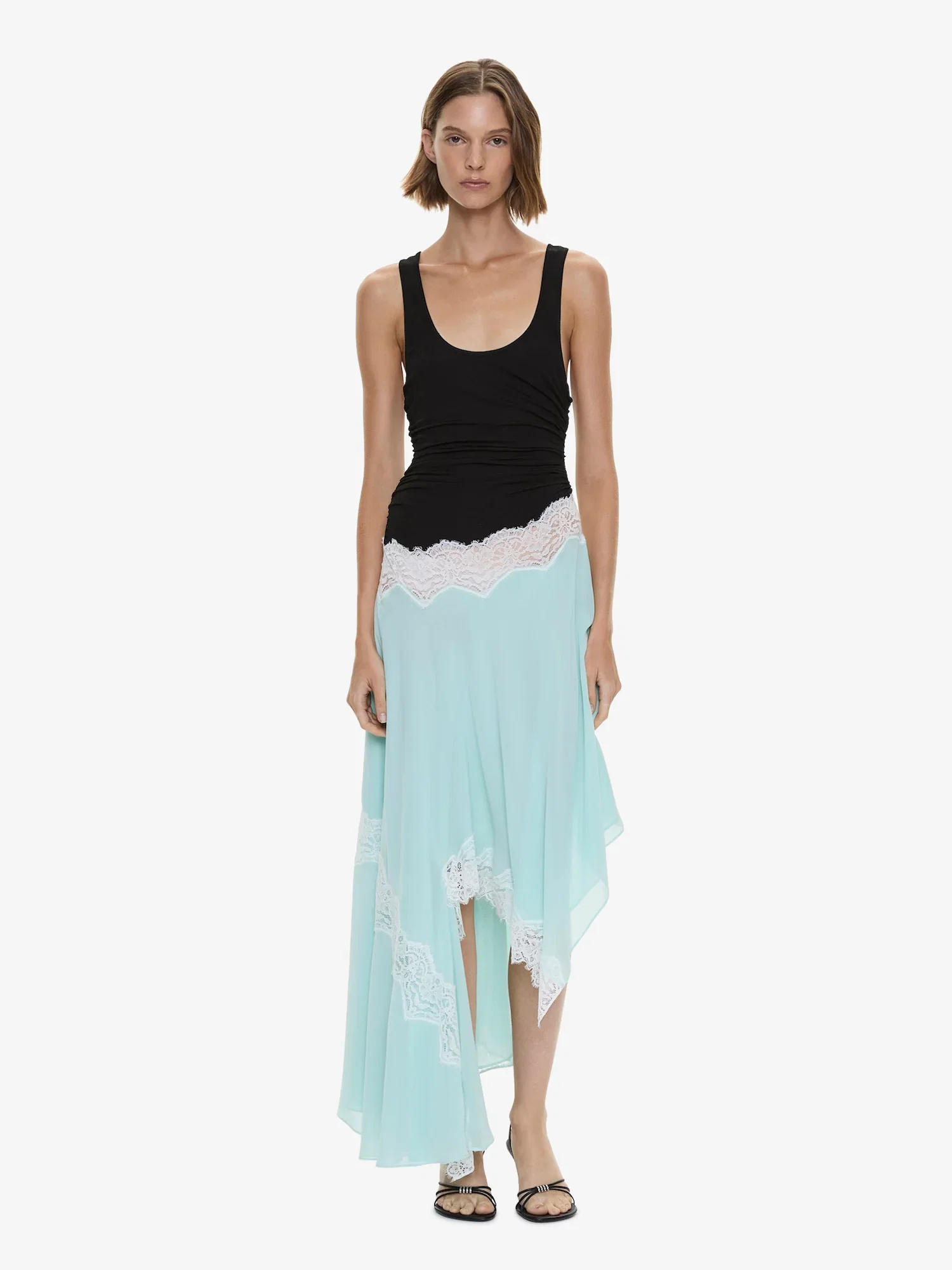 Image of Cutaway Lace Gathered Tank Dress