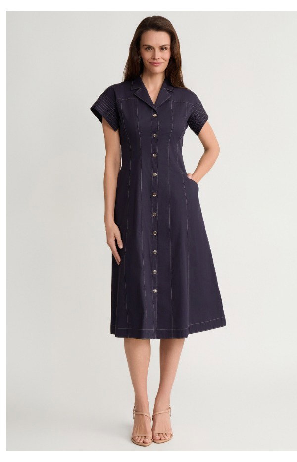 Fit-N-Flare Contrast Stitch Cotton Maxi Dress