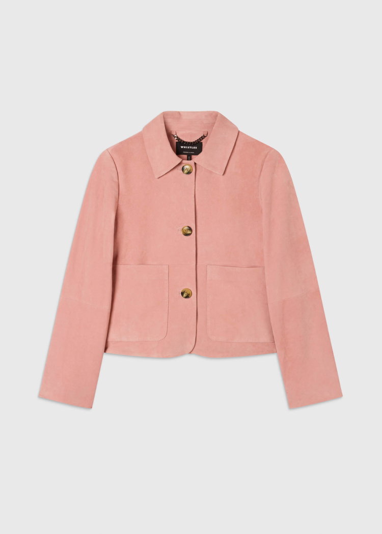 Pink Button Cropped Suede Jacket