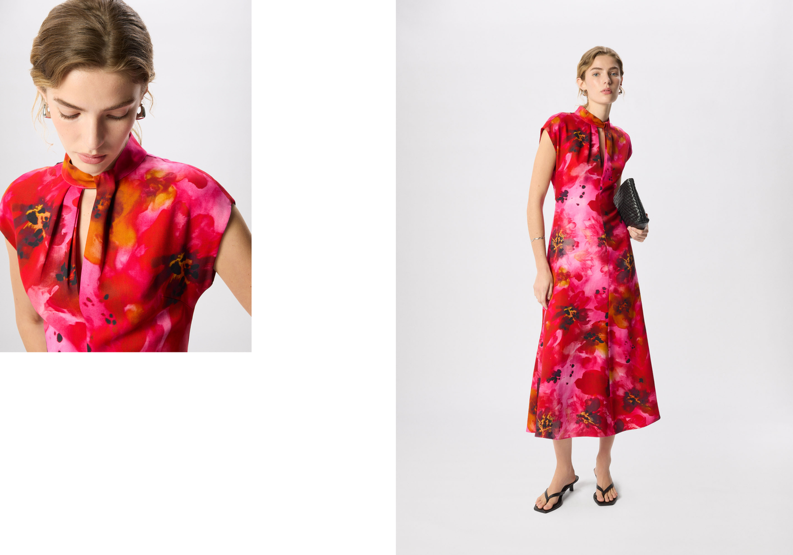Pink Painterly Floral Midi Dress