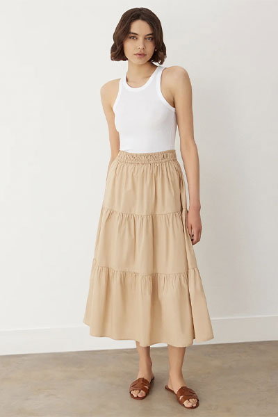 Harleen Stone Tiered Cotton Midi Skirt