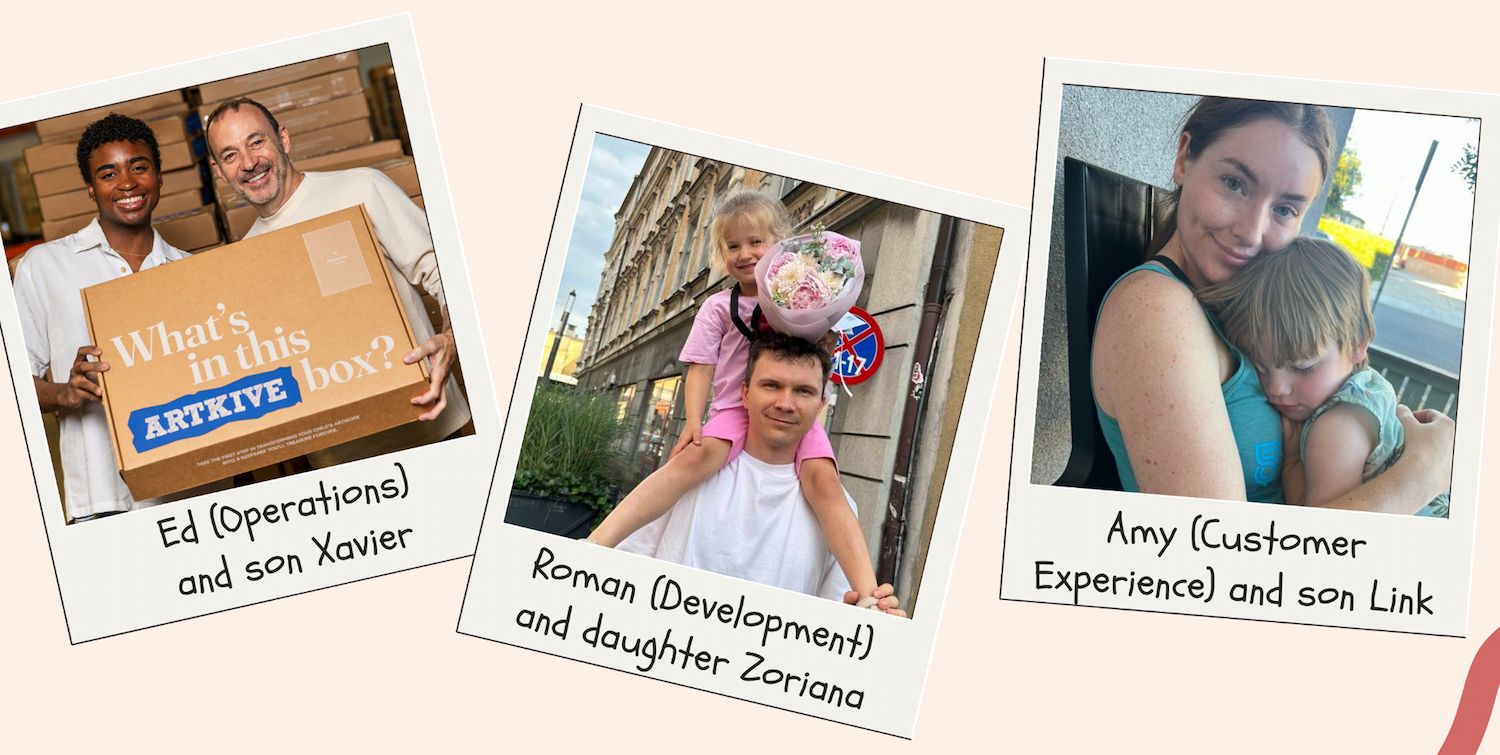Three images of a parent with their child.