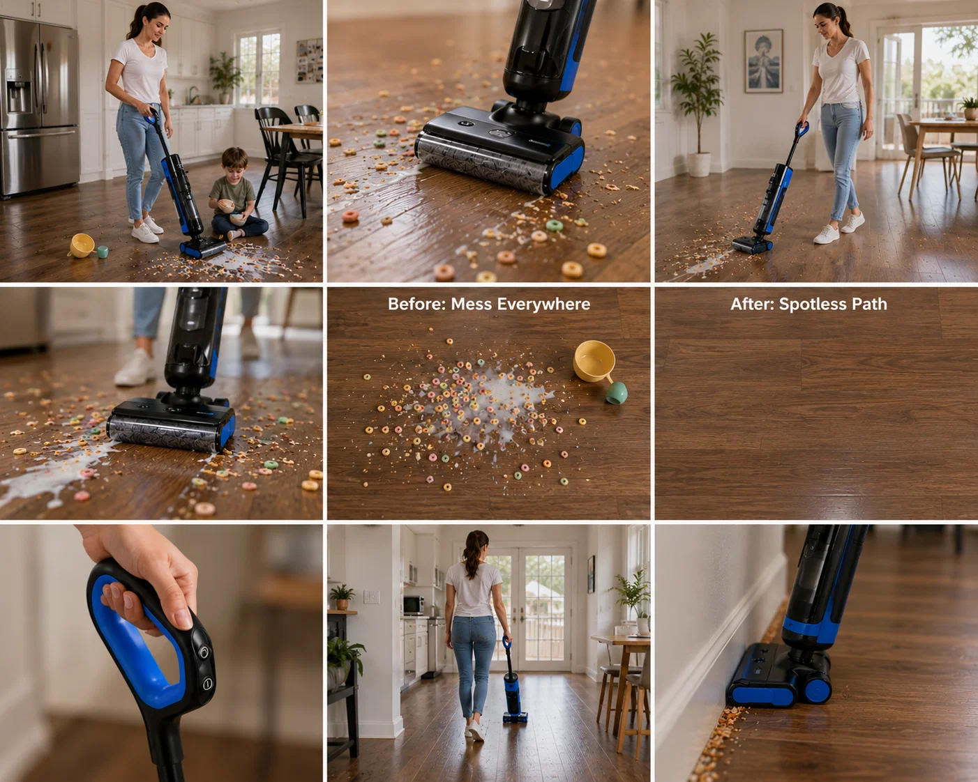 PowerMop Pro handling crumbs and wet messes on sealed hard floors