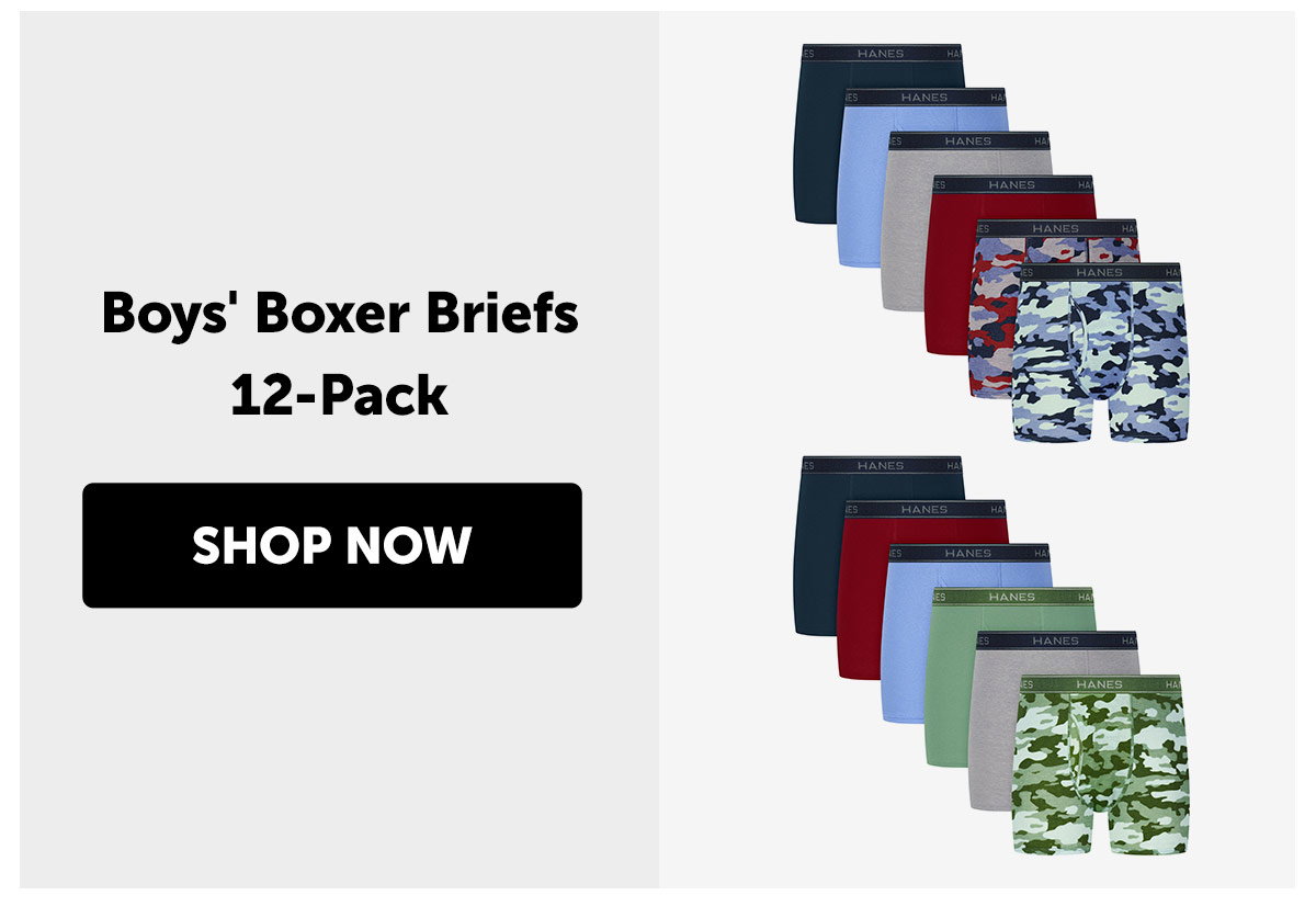 Hanes Boys’ Underwear Boxer Briefs Cotton, 12-Pack