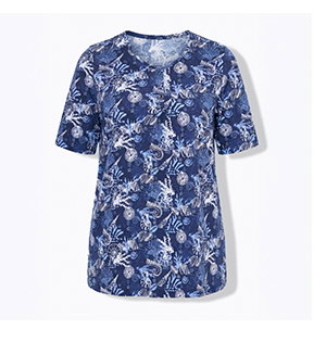 T-shirt, sierplooien, A-lijn, V-hals, korte mouwen