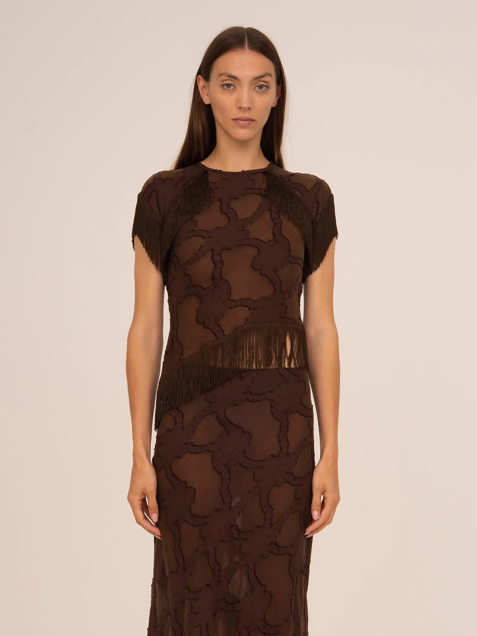 Brown Balance Fringe Top