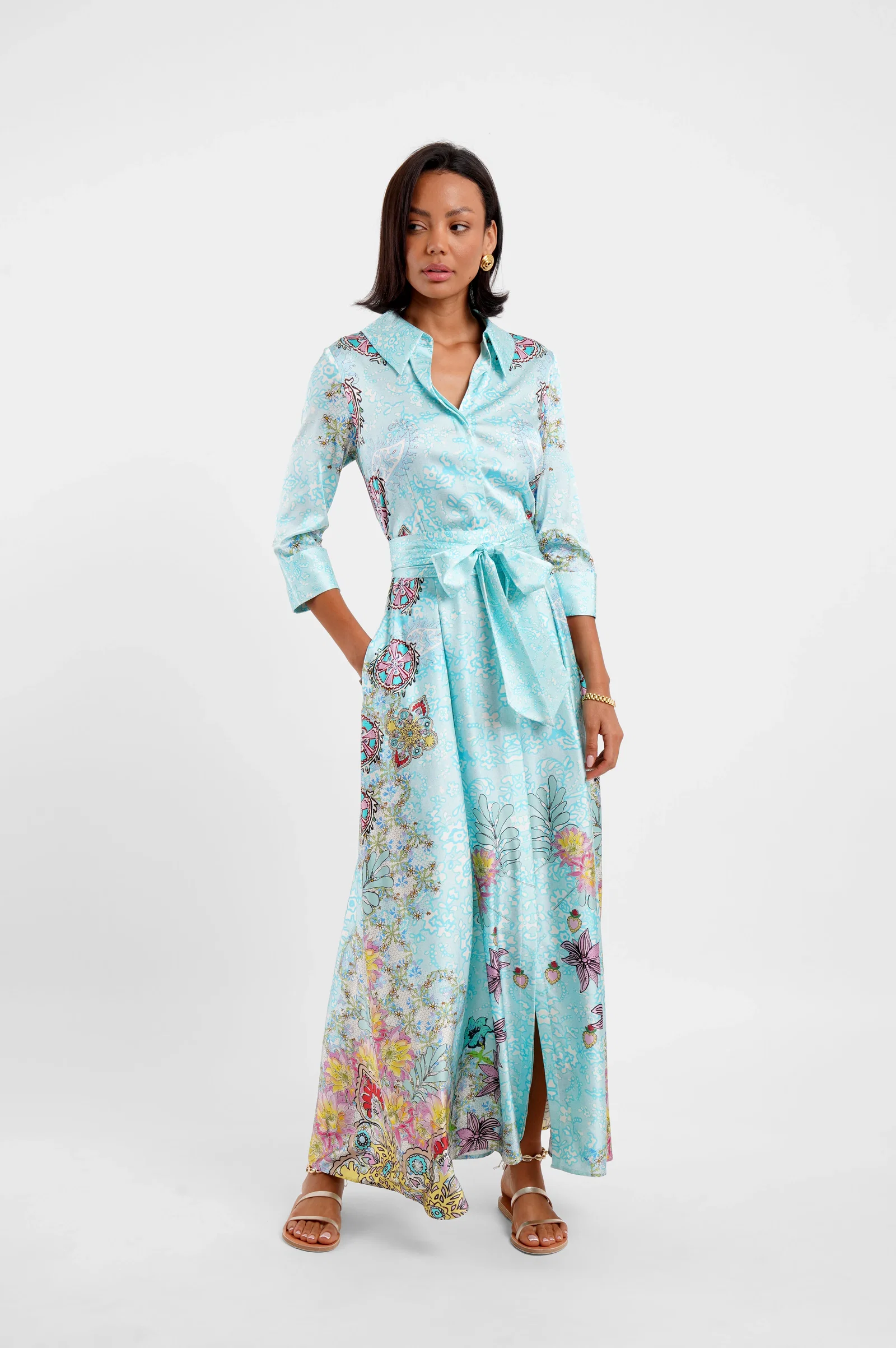 Belted Maxi Shirt Dress / 