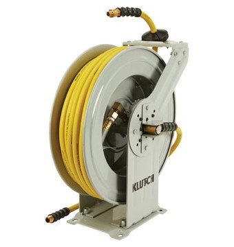 Klutch Auto-Rewind Air Hose Reel with 1/2in.. x 50ft. Oil-Resistant Rubber Hose, 300 PSI