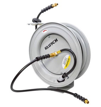 Klutch Auto-Rewind Air Hose Reel, 1/2in. x 50ft. Rubber Hose, 300 PSI, Wall/Ceiling/Floor Mount