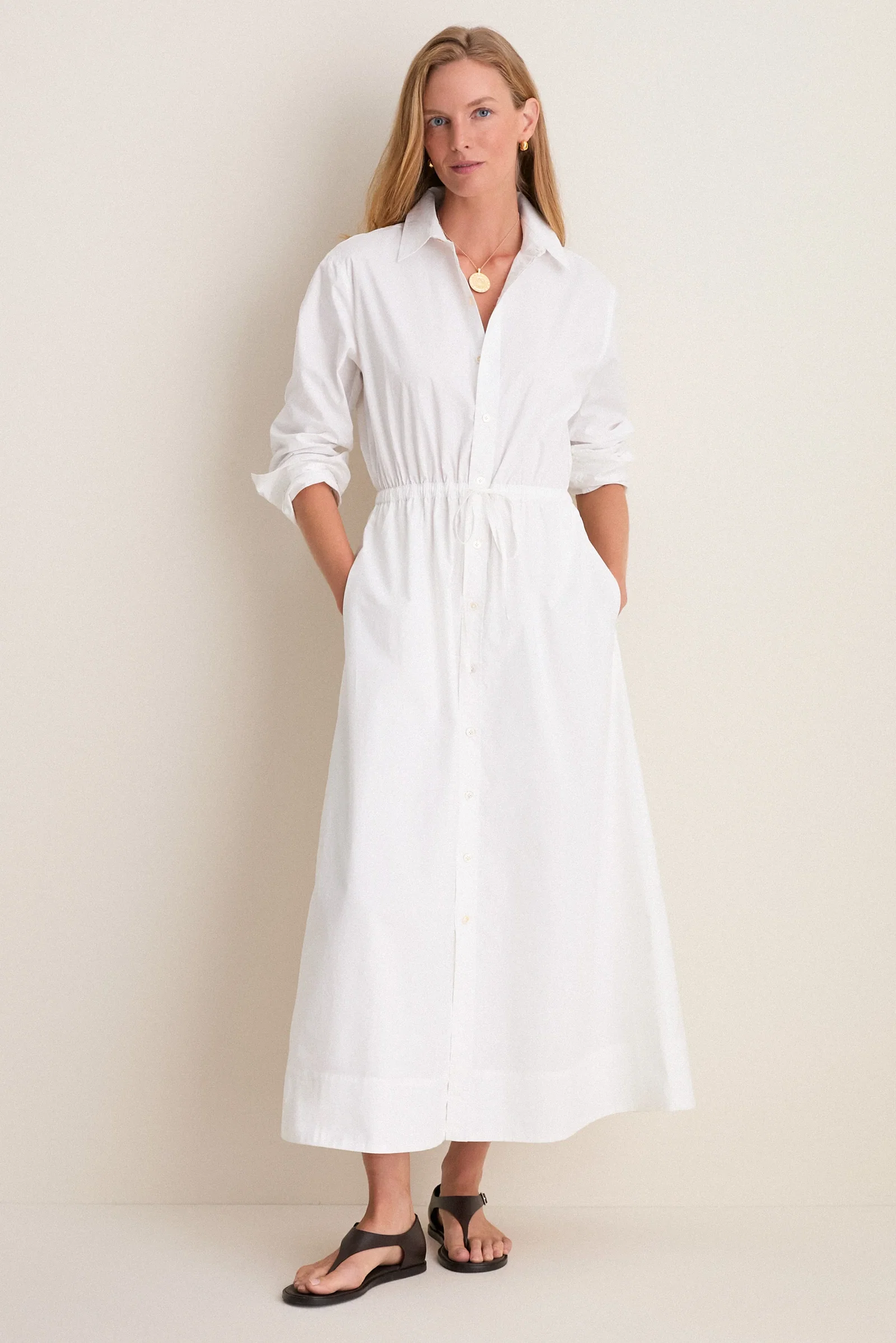 Image of White Cotton Poplin Julien Shirt Dress