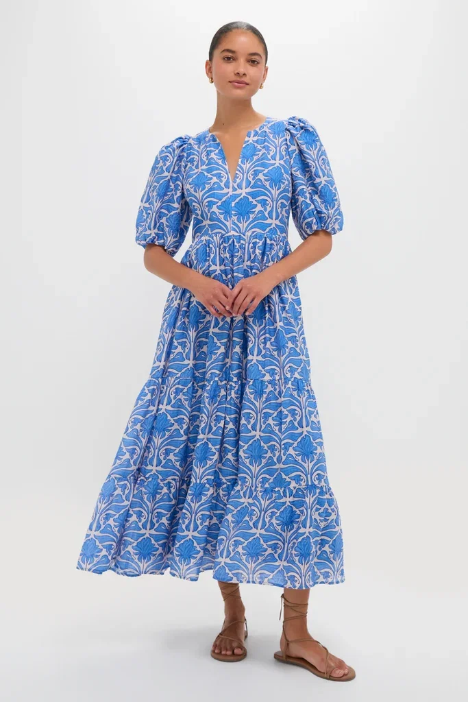 Image of Blue Geo Floral Cara Maxi Dress
