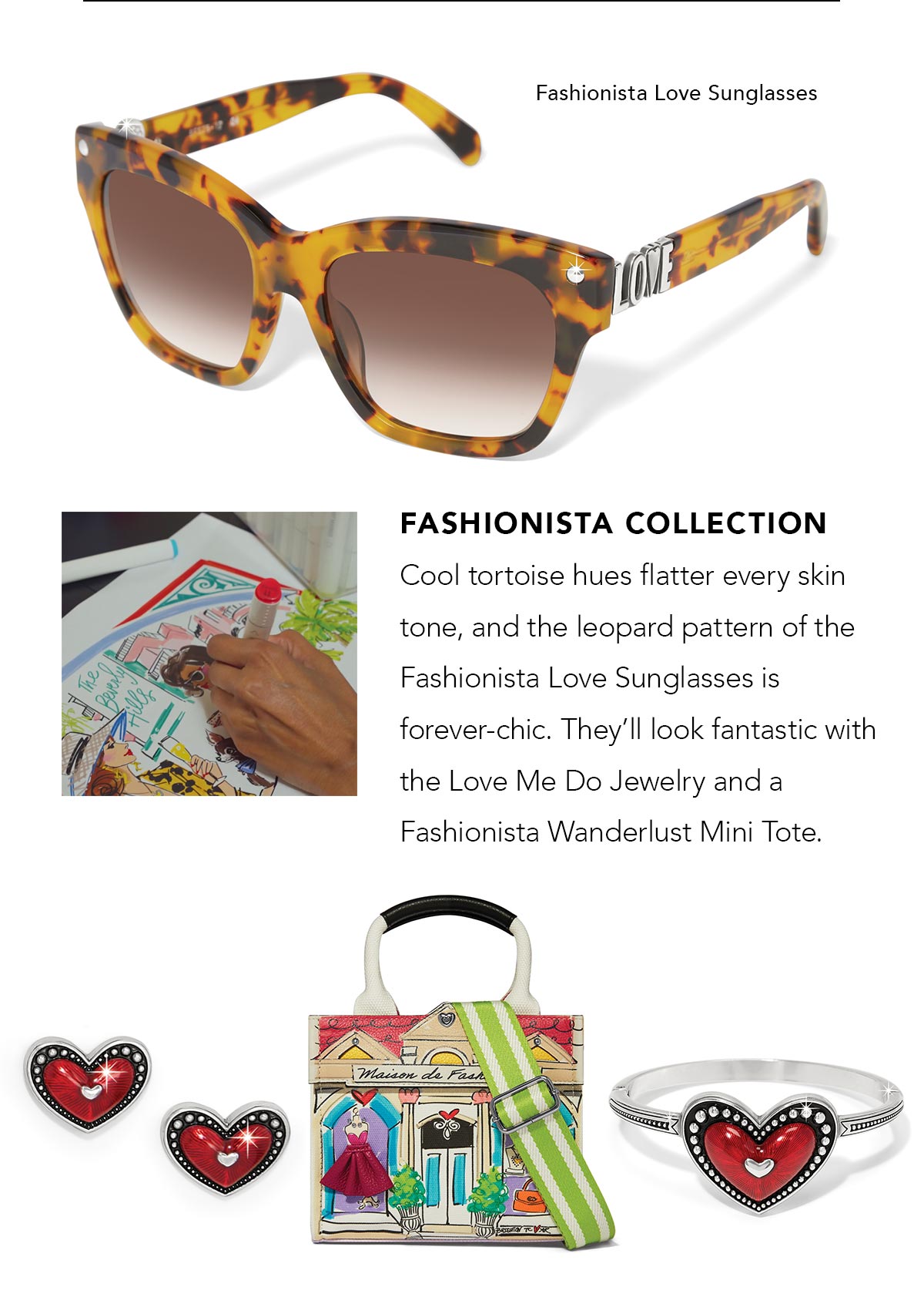 Fashionista Love Sunglasses: Fashionista Collection - Cool tortoise hues flatter every skin tone, and the leopard pattern of the Fashionista Love Sunglasses is forever-chic. They'll look fantastic with the Love Me Do Jewelry and a Fashionista Wanderlust Mini Tote. - Shop Now