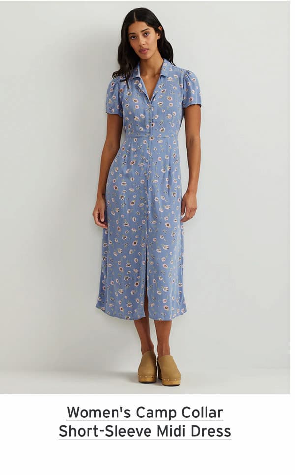 Women's Camp Collar Short-Sleeve Midi Dress