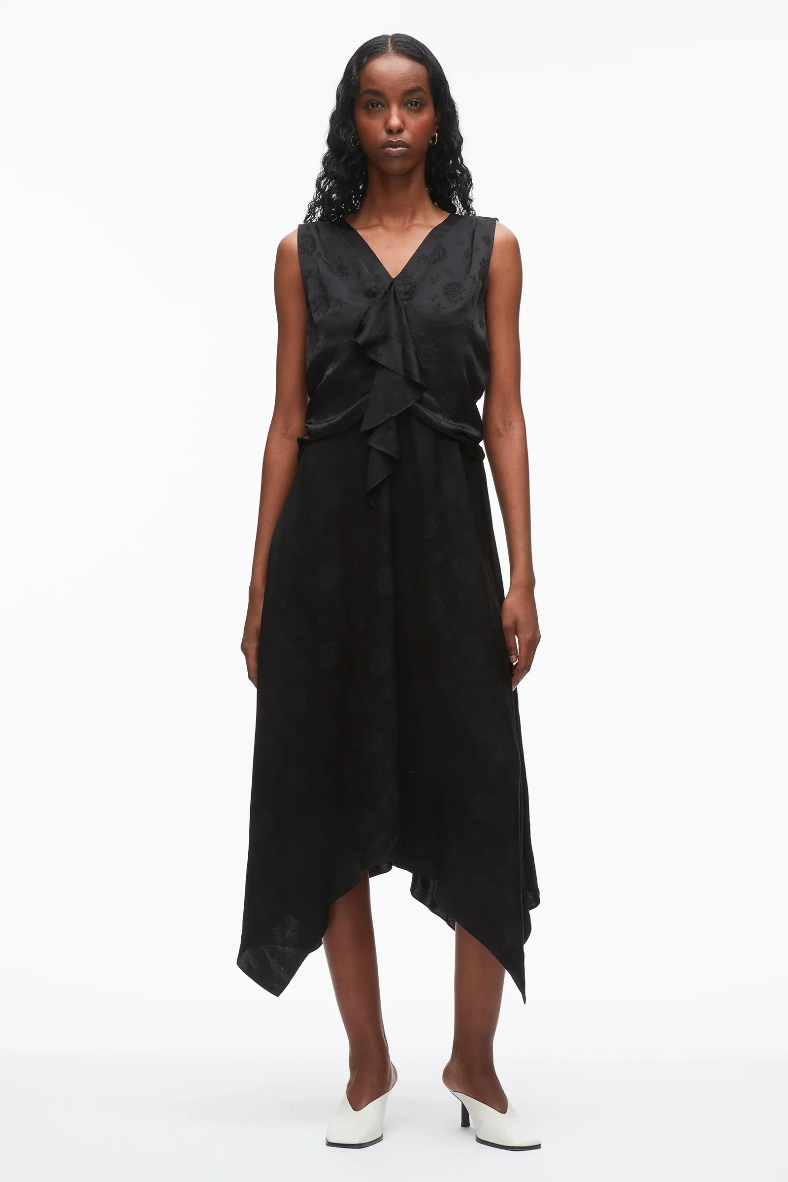 Image of Floral Jacquard Draped Handkerchief Dress