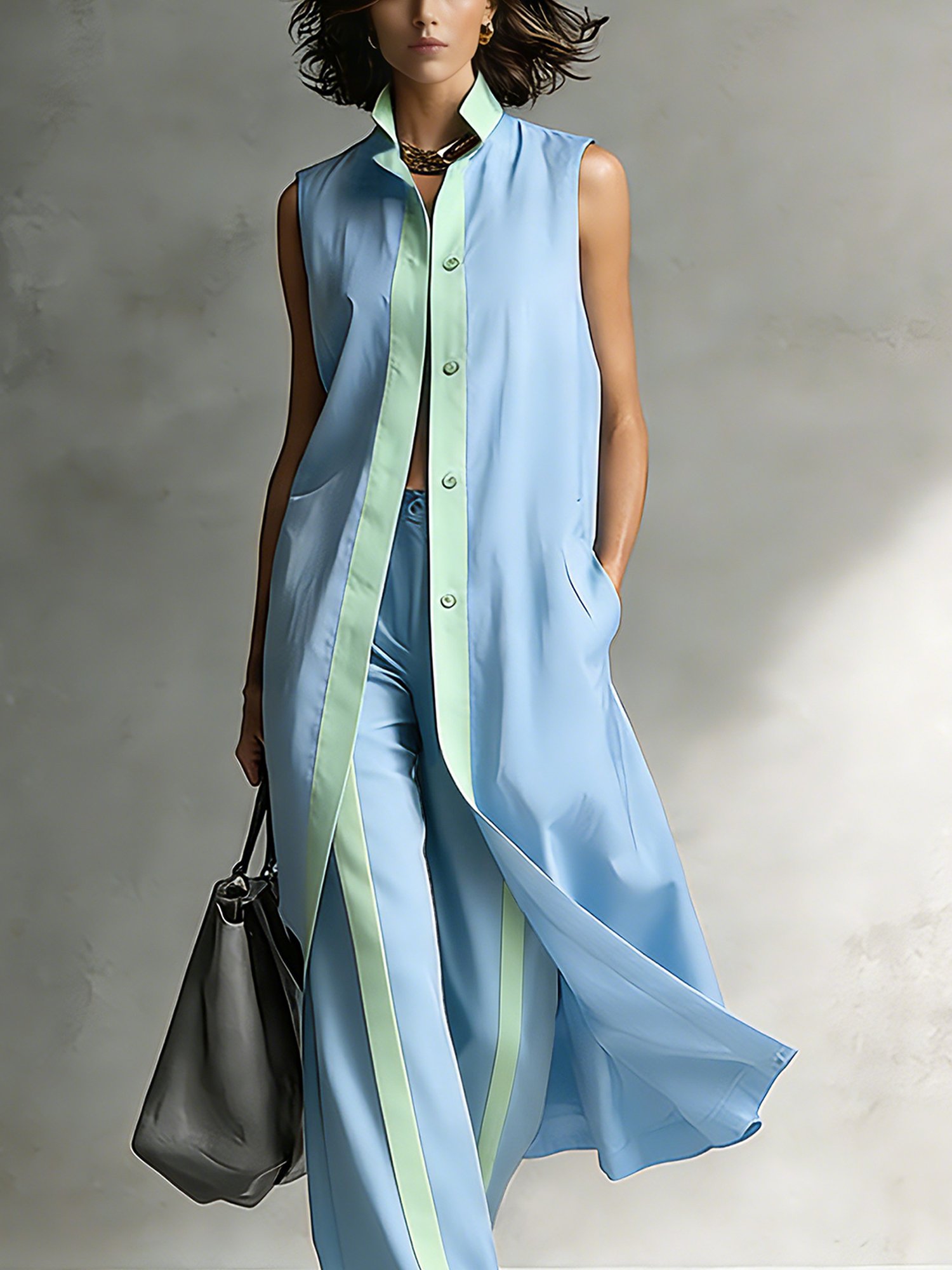 Urban Color Block Split Joint Shirt Collar Shirt