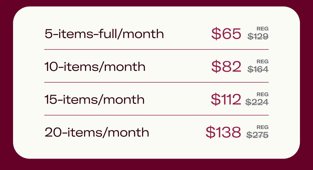 5-item full /mo $65