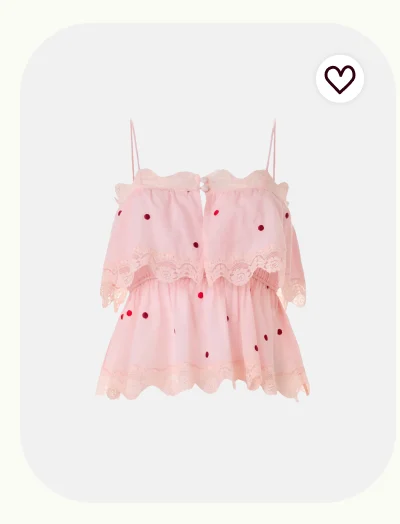 Polka Dot Embroidered Ruffle Top