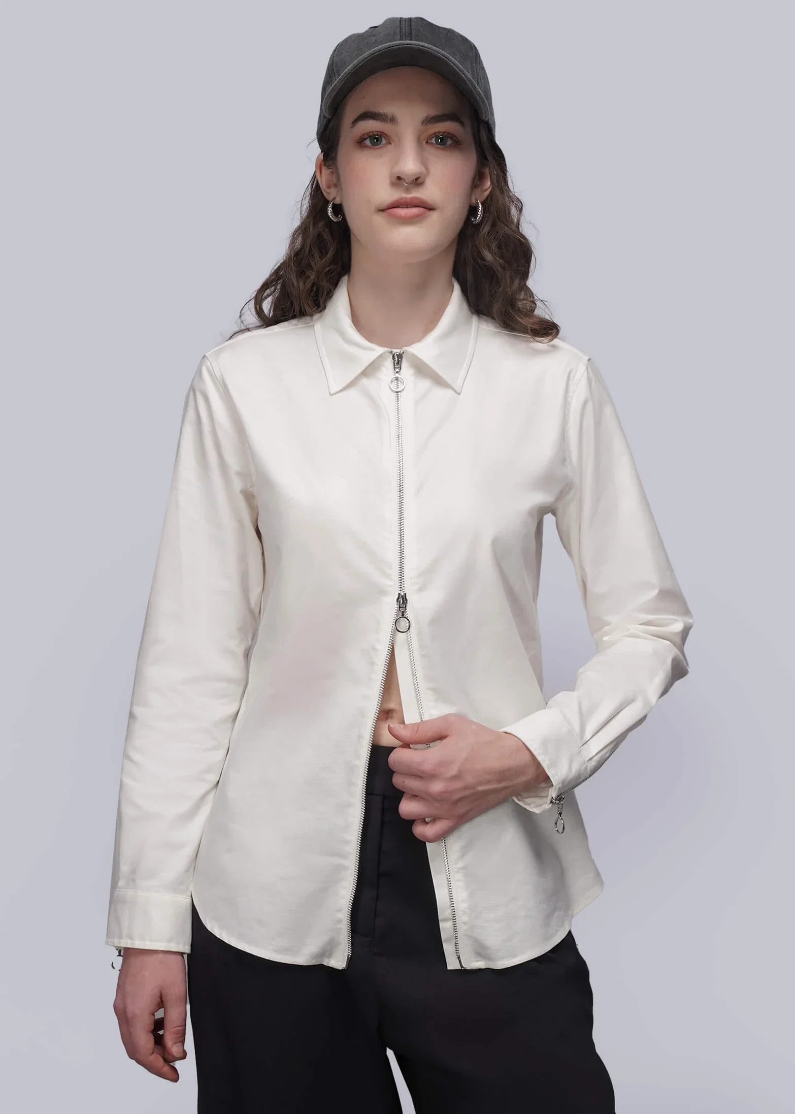 Image of The Essential Long Sleeve Oxford Zip Up Shirt