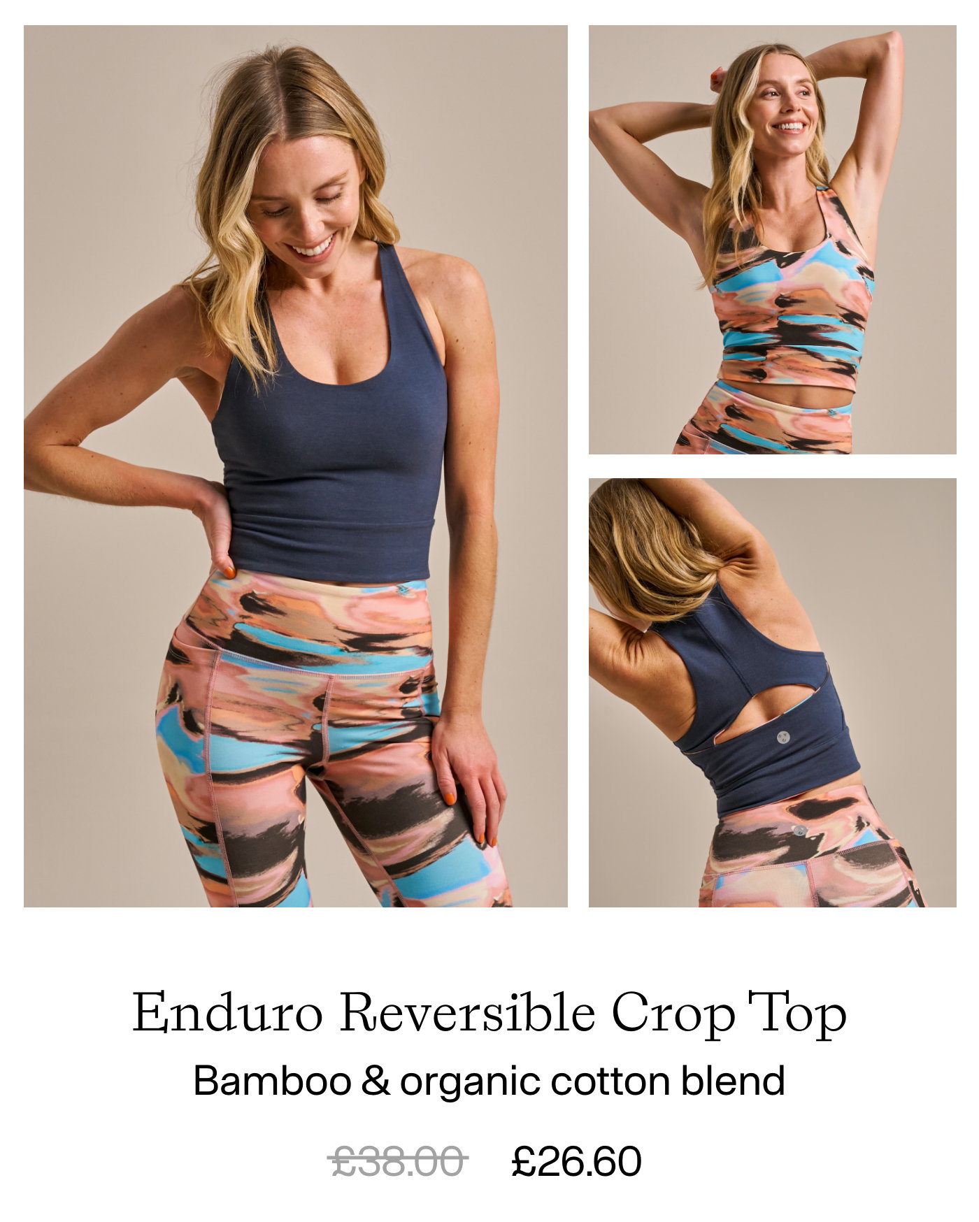Enduro reversible crop top. Bamboo & organic cotton blend. Shop now.