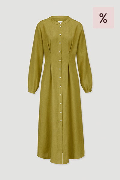 Hemdblusenkleid mit Taillierung Maxi aus Bio-Baumwolle mit Leinen