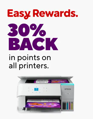 40% back in points on all ink and toner
Up to $200 off select printers
30% back in points on all printers
$33.99 Tru Red multipurpose paper, 5-ream case
Up to $130 off custom print orders