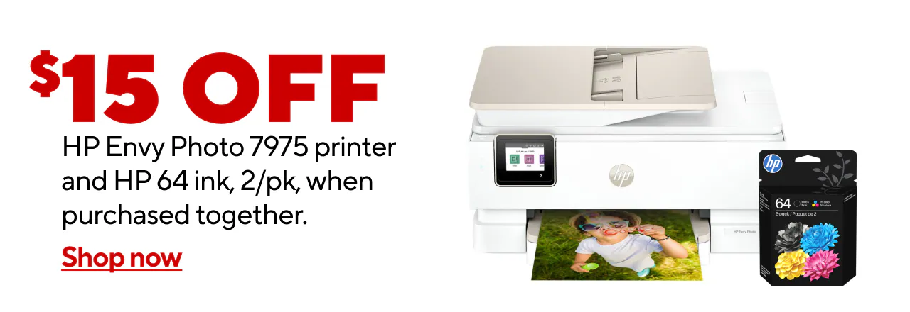 Save $15 when Bundling the HP Envy Photo 7975 and HP 64 combo pack ink
