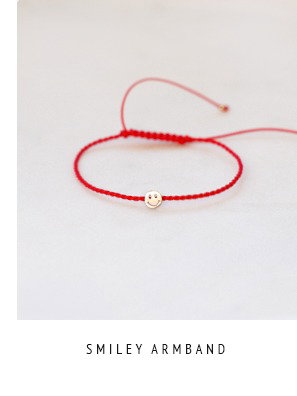 Smiley Armband - rosévergoldet, rotes Textil Armband