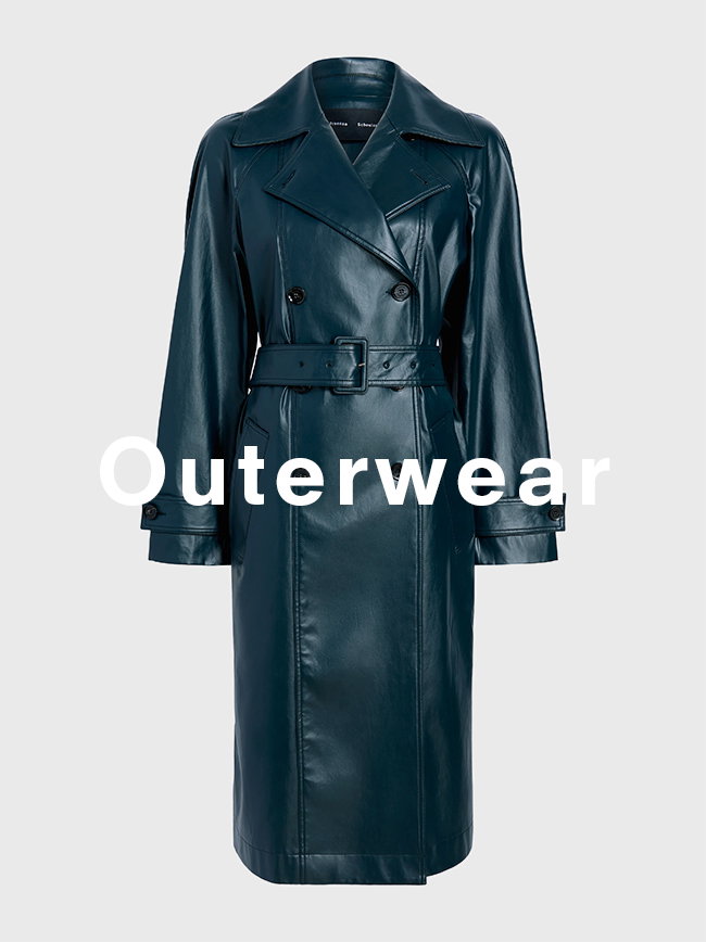 Benedetta Trench Coat in Coated Cotton in Bottle, 'Outerwear' overlaid