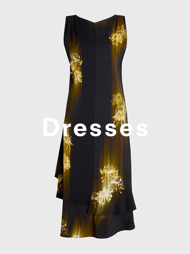Rhetta Dress in Printed Viscose Cady in Black Multi, 'Dresses' overlaid