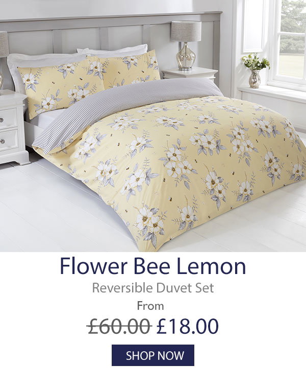 Flower Bee Lemon Yellow Reversible Duvet Set
