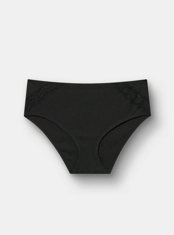 Cotton Rib Mid-Rise Lace Trim Hipster Panty