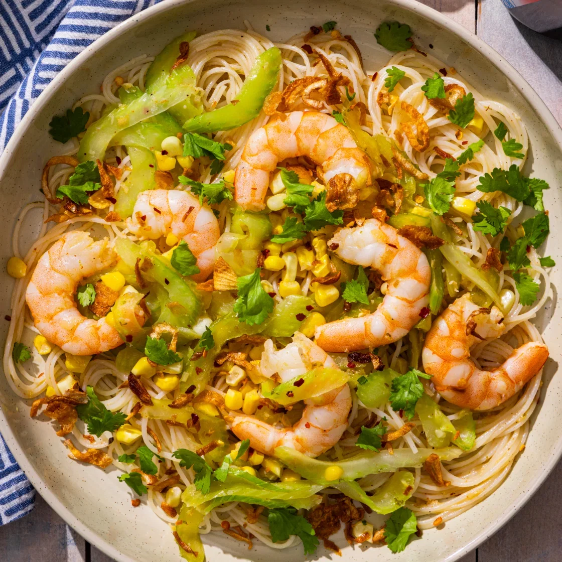 Viet-Cajun Garlic-Butter Rice Noodles with Corn and Shrimp