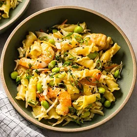 Campanelle Salad with Shrimp, Cabbage, and Scallion-Ginger Dressing