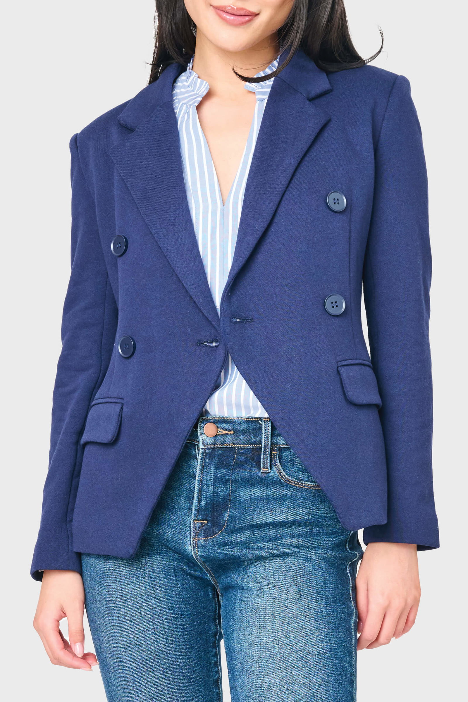 Image of Double Breasted Blazer in Navy Peacoat