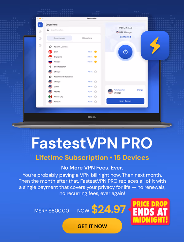 FastestVPN PRO: Lifetime Subscription (15 Devices)