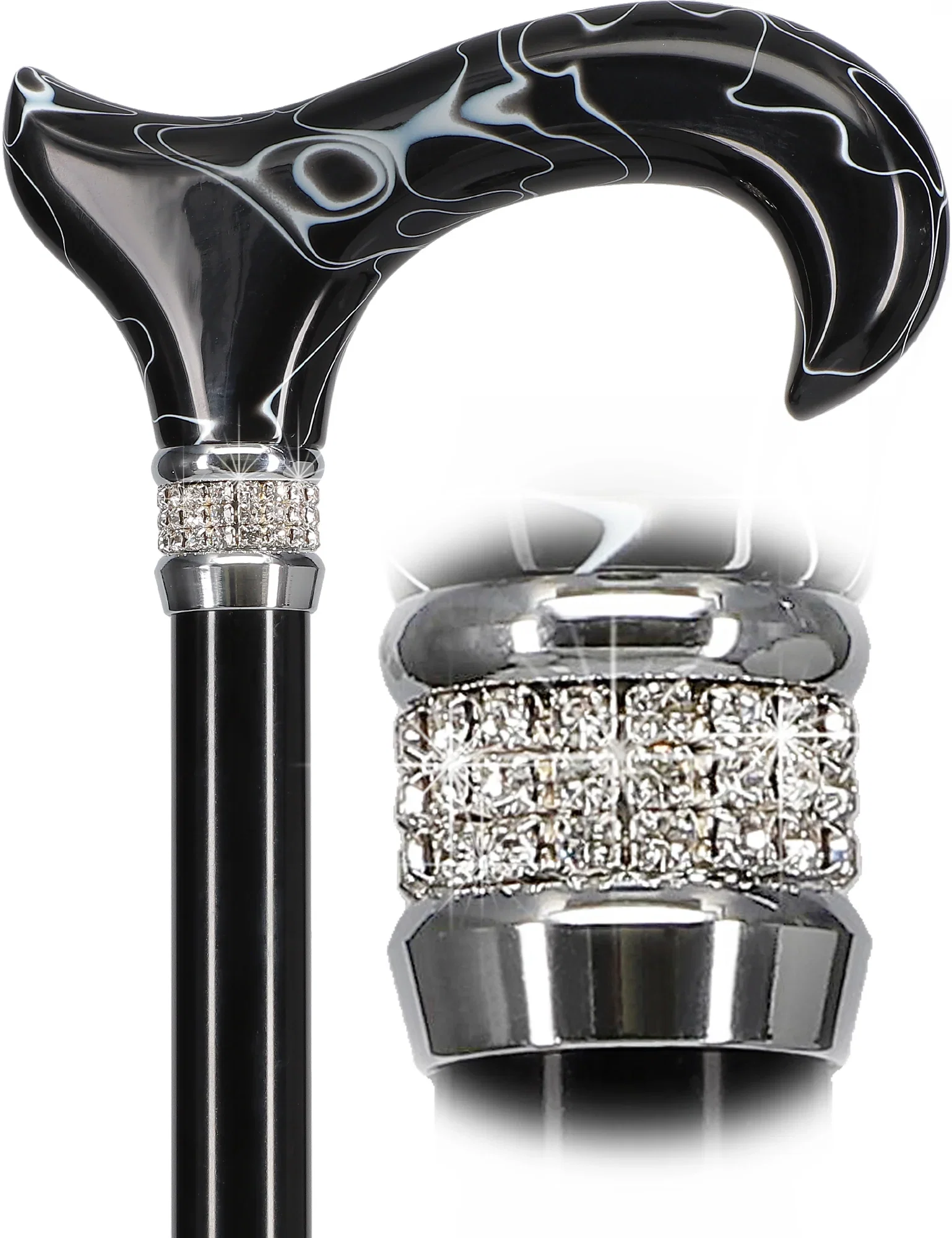 Image of Black Pearlz with Rhinestone Collar Orthopedic Derby Cane