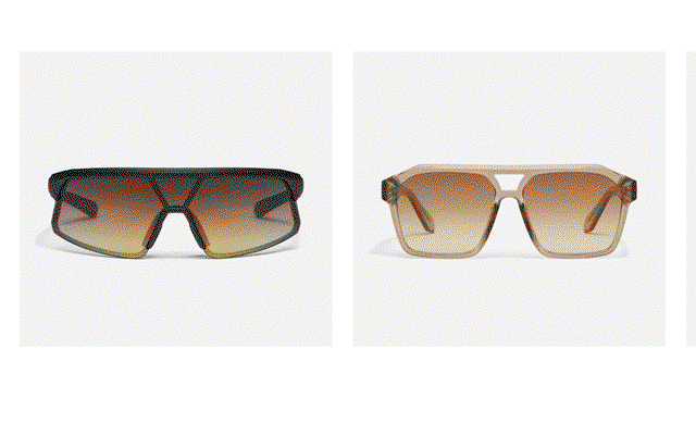 GIF of rotating sunglasses with brown, black, and yellow lenses
