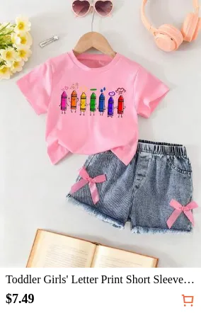 Toddler Girls' Letter Print Short Sleeve Top And Denim Shorts Set, Back To School