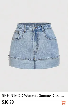 SHEIN MOD Women's Summer Casual Street Style Cuff Hem Denim Mini Skirt