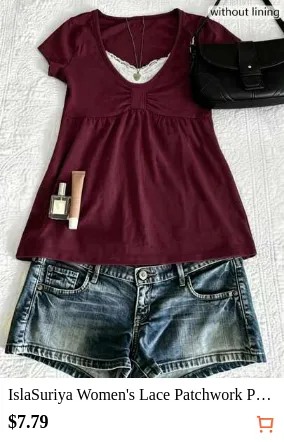 IslaSuriya Women's Lace Patchwork Pleated Casual Versatile Daily Wear T-Shirt