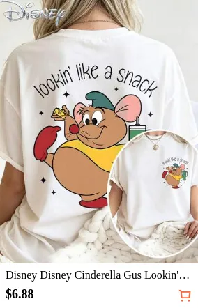 Disney Disney Cinderella Gus Lookin' Like A Snack Double Sided White Tee, Mini Gus Mouse Chest Snack Star Cartoon Back Women Funny Fan Oversized Top